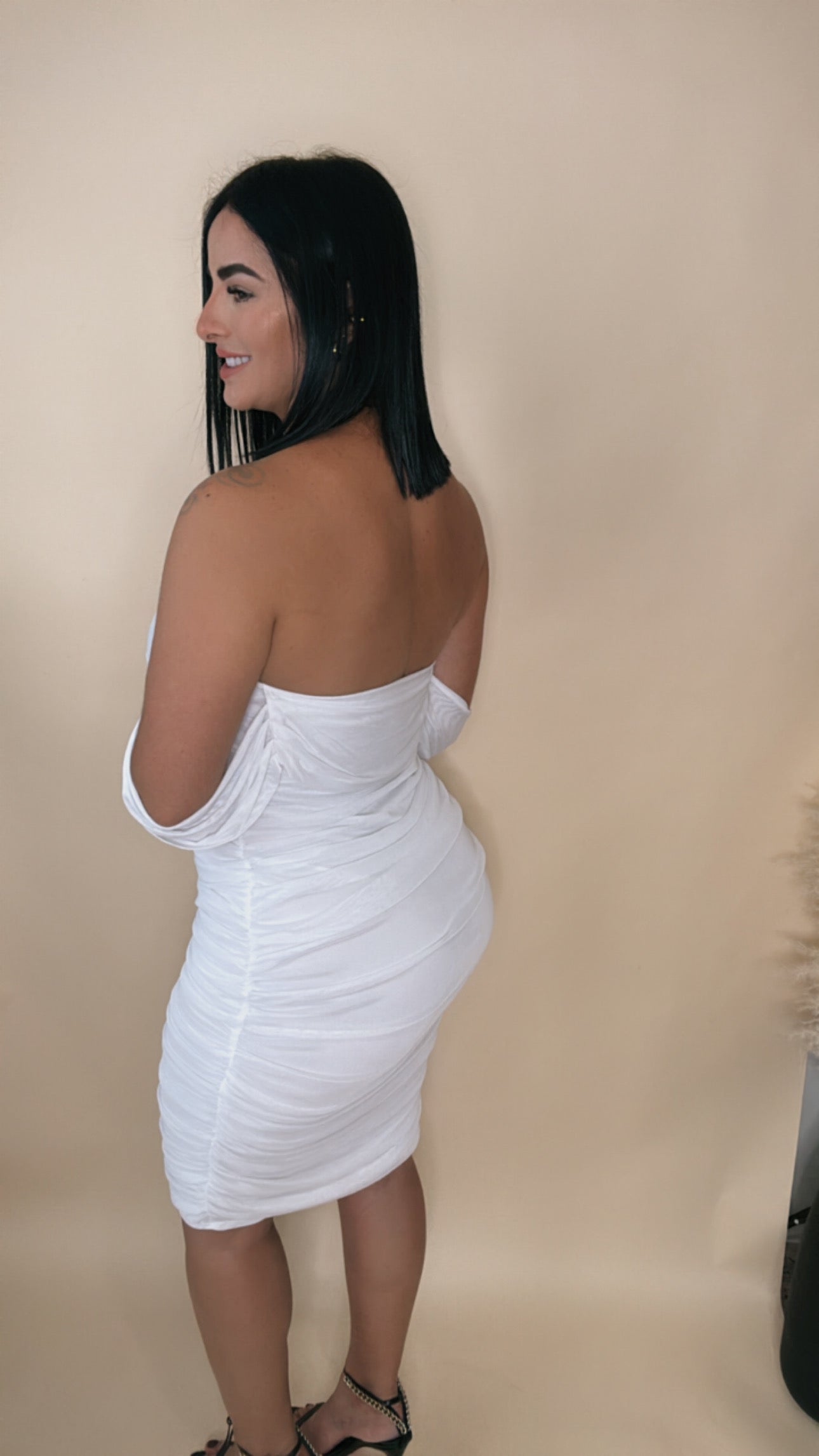 White Off The Shoulder Mesh Dress