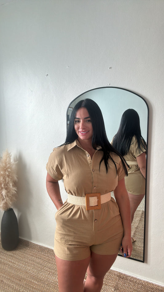 Linen Romper Mocha