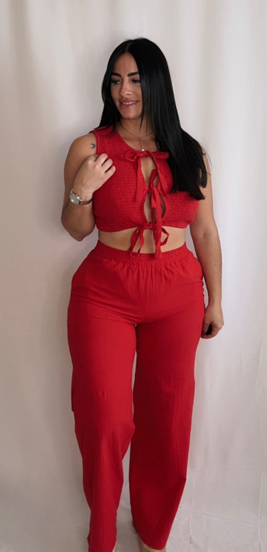 Smocked Top and Pant Red