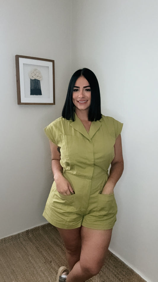 Spring Green Button Down Romper