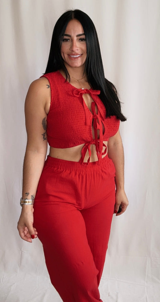 Smocked Top and Pant Red