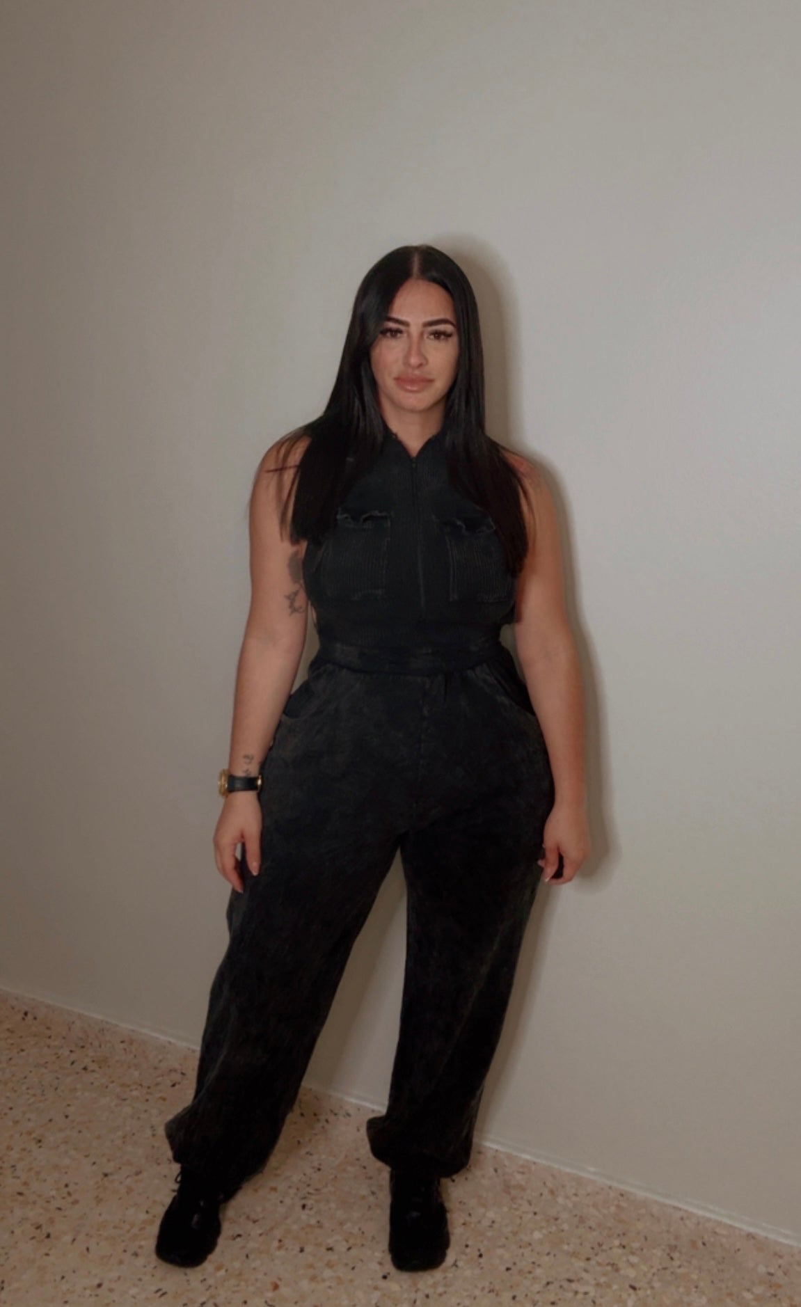 Cutout Washed Denim Jumpsuit