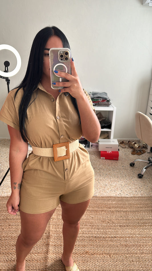 Linen Romper Mocha