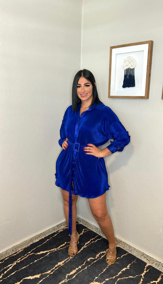 Blue Corduroy Long Sleeve Dress